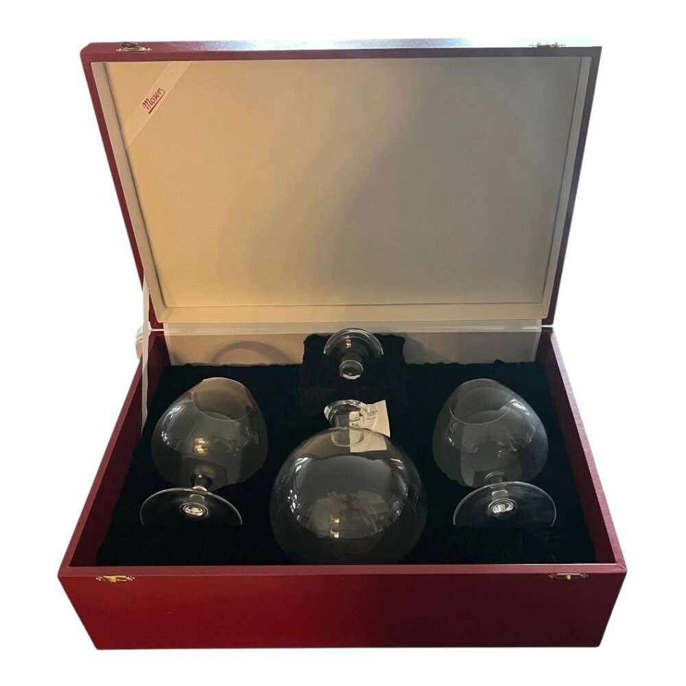 Moser Crystal Cognac Decanter 2 Snifter Glasses Over 35 Years Old Unused